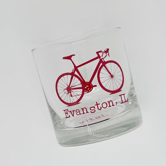 Evanston Red Bicycle Rocks Glass