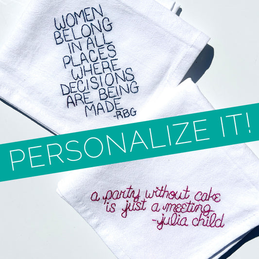 Personalized Hand-Embroidered Tea Towel