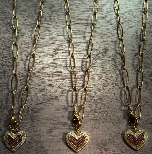 Red and crystal heart necklace