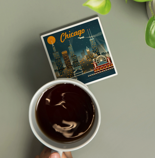 Chicago Retro Skyline Ceramic Coaster