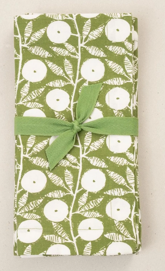 Set/4 Cotton Napkins Floral Vine: Moss