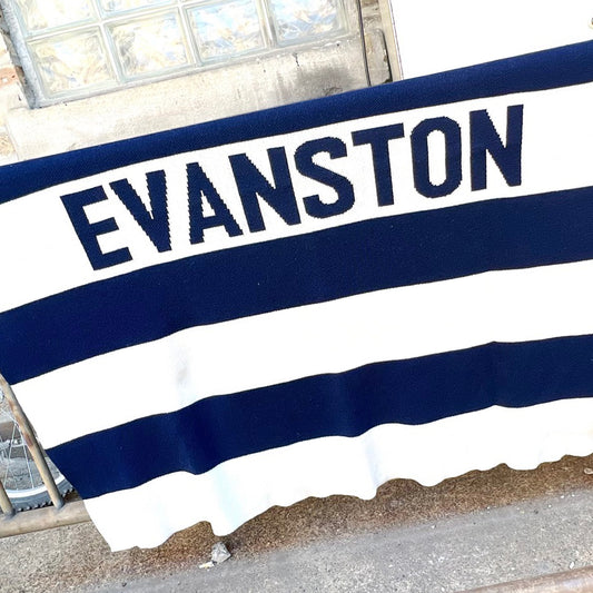 Evanston Navy & Cream Knit Throw Blanket