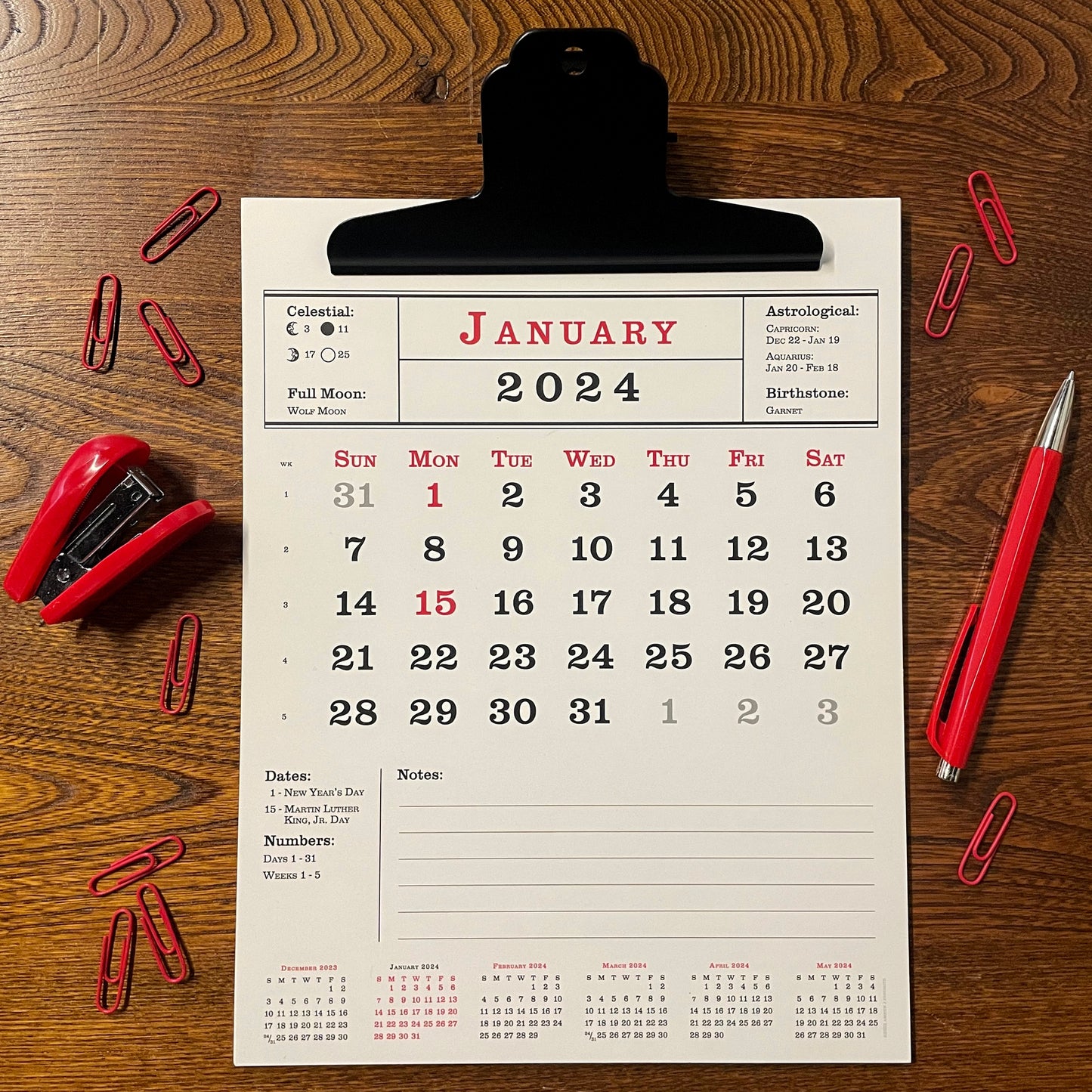 2024 Wall Calendar with Clip