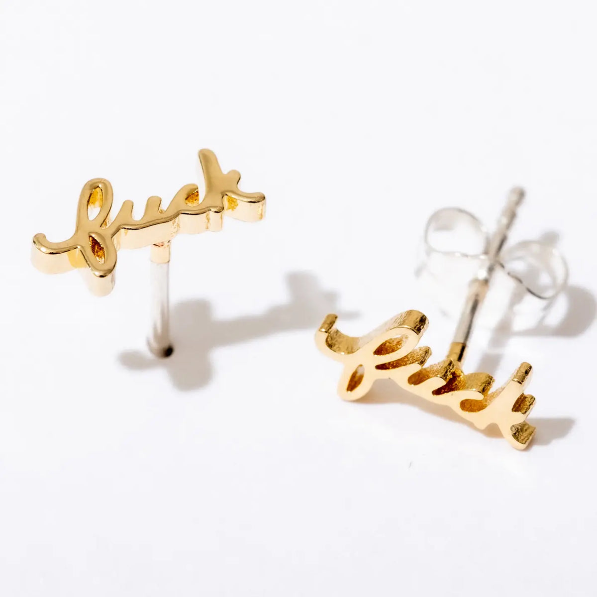 Fuck Script Stud Earrings