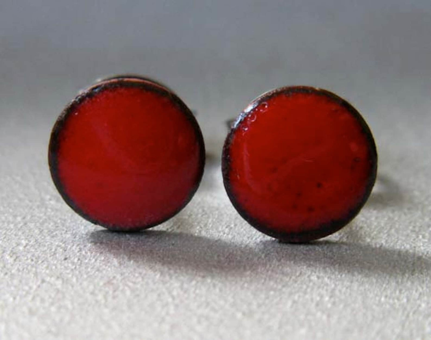 Cherry Red Enamel Mini Dot Stud Post Earrings