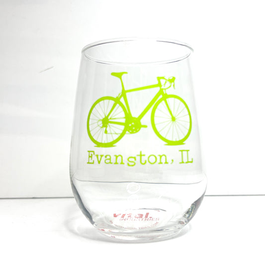 Evanston Lime Green Bicycle Wine Glasses