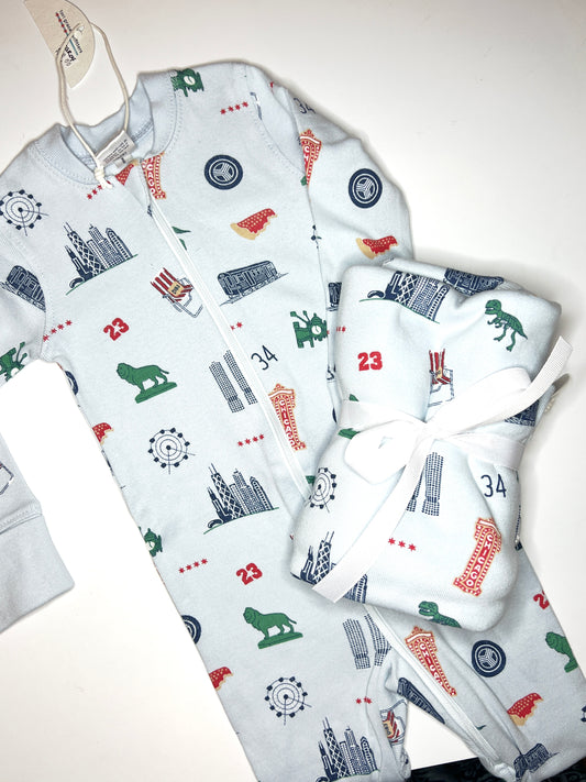 Chicago Icons Zip Up Baby Pajamas