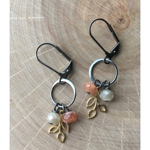 Gunmetal Ring and Branch Earrings - Carnelian + Glass