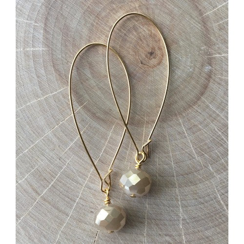 Gold Glass Drop Earrings - Champagne
