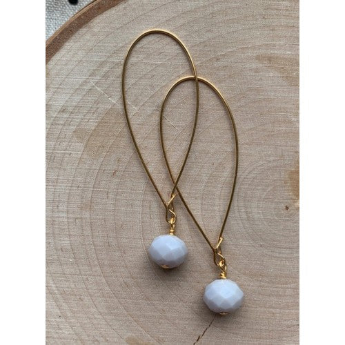 Gold Glass Drop Earrings - Lavender