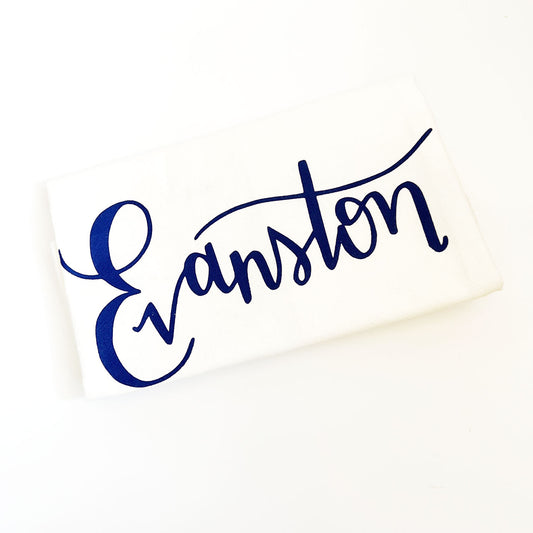 Navy Evanston Script Tea Towel