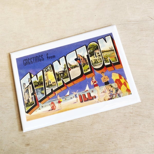 Vintage Beach Greetings From Evanston Magnet