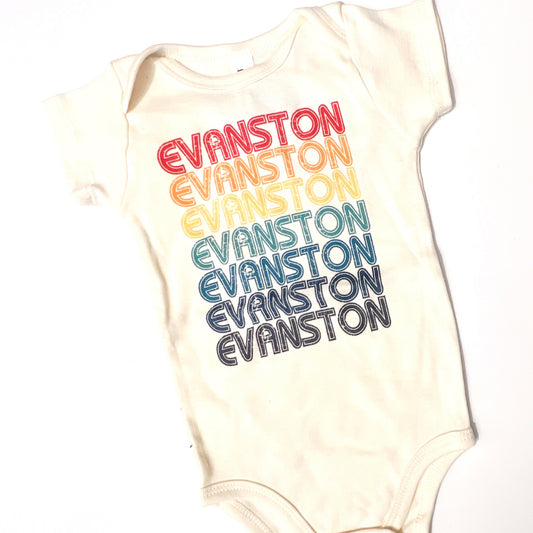 Evanston Rainbow Retro Repeat Onesie: 6-12 Months