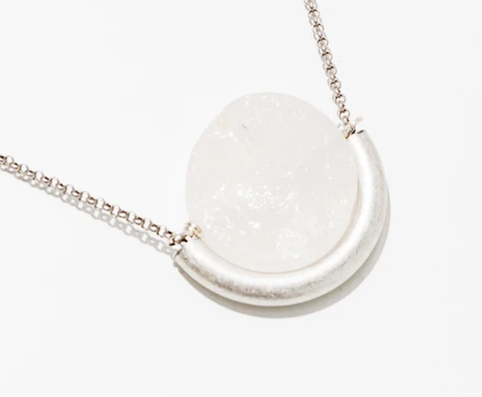 Quartz Sun & Moon Silver Necklace