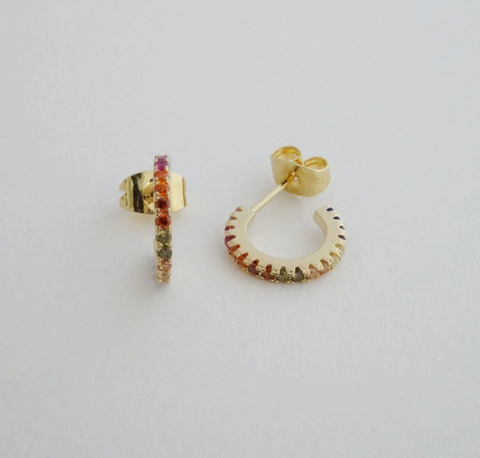 Gold Rainbow Crystal Hoop Earrings