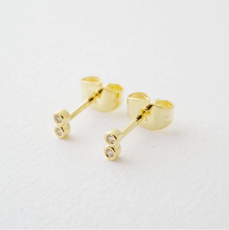 Gold Tiny Double Circle Crystal Earrings