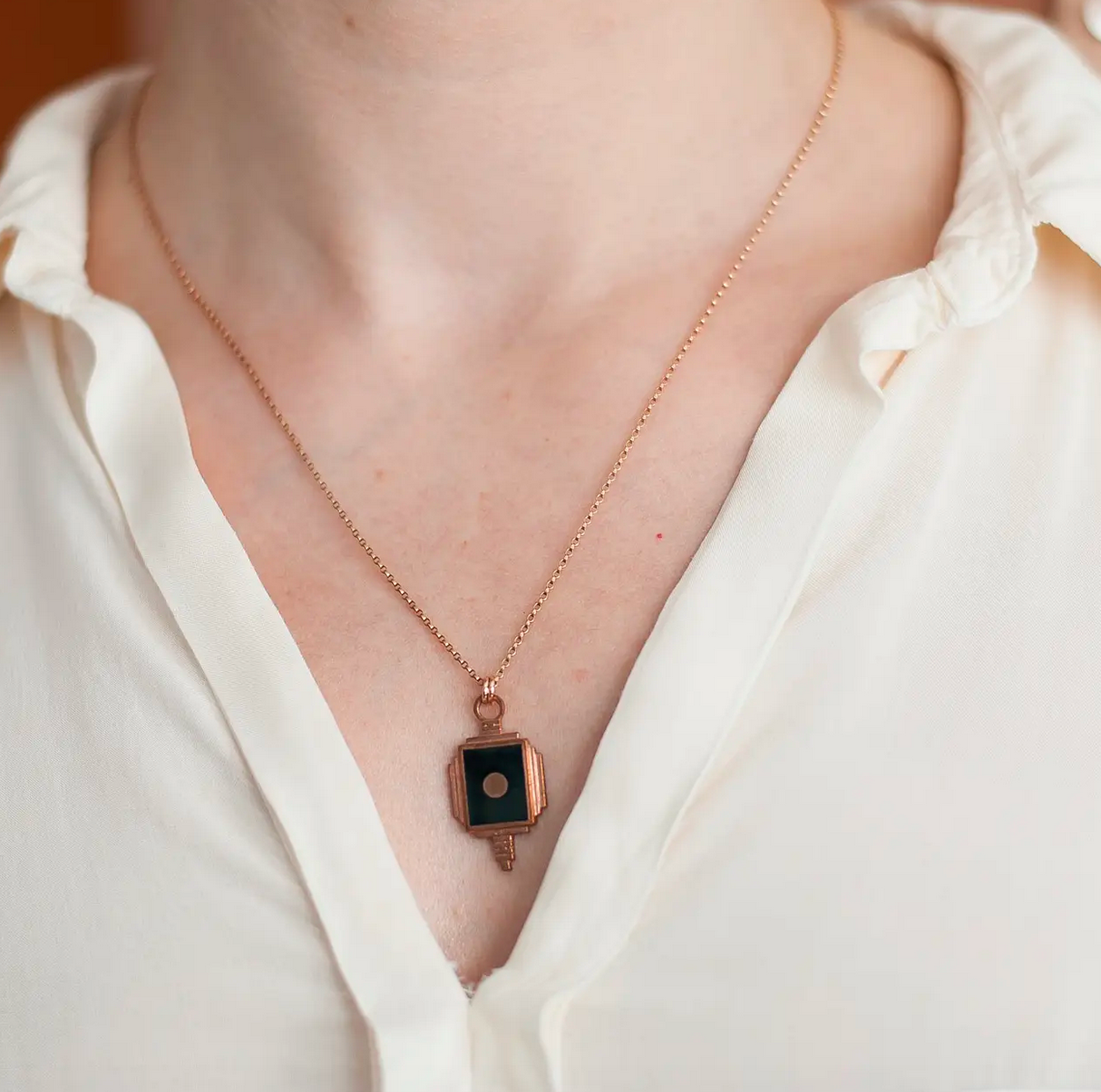 Copper Art Deco Pendant Necklace