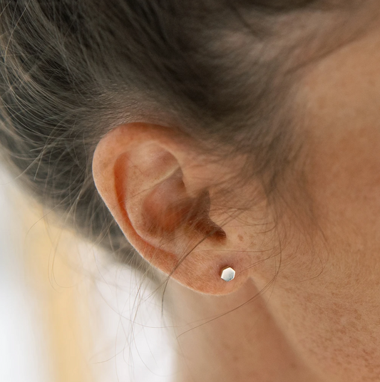 Gold Hexagon Stud Earrings