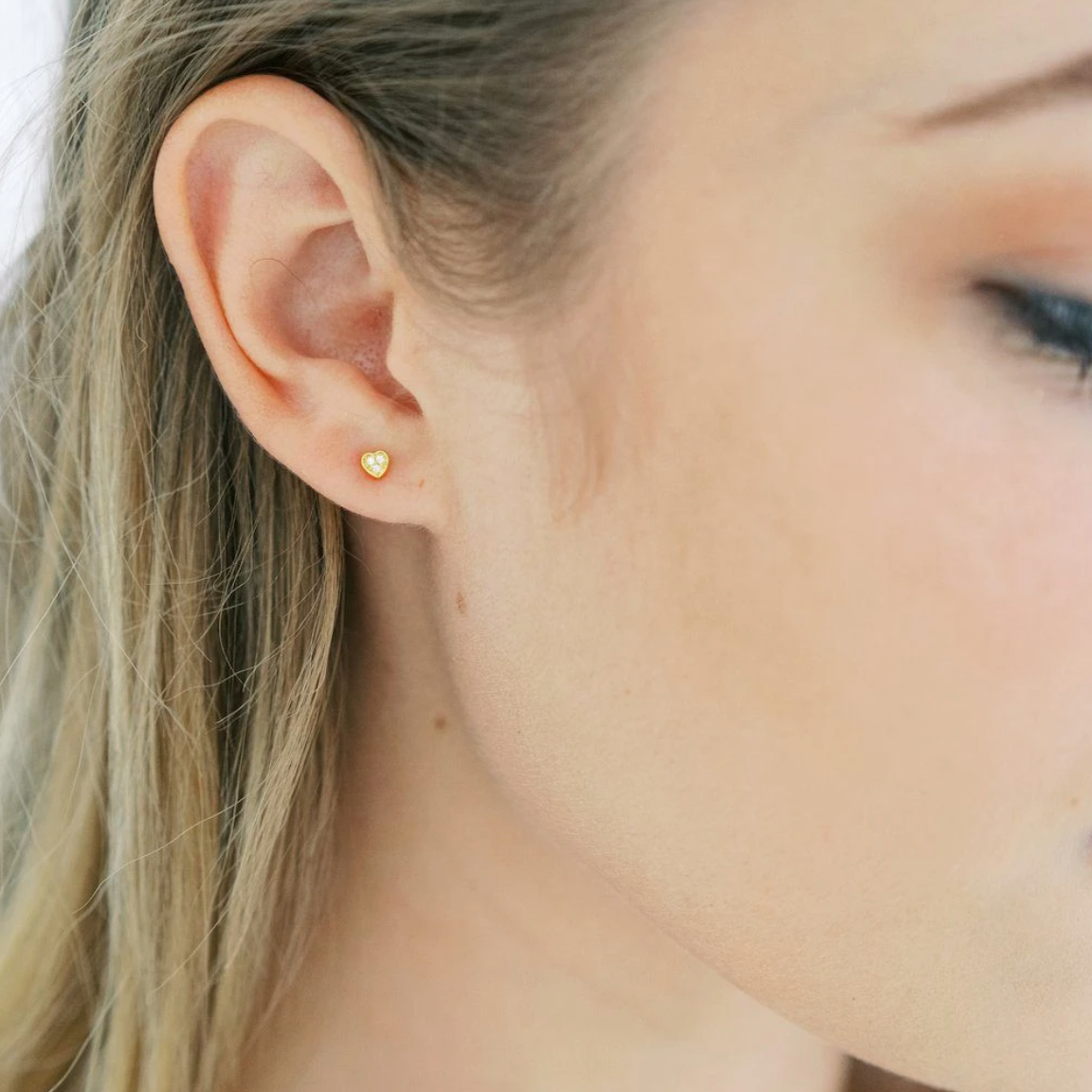 Gold Crystal Heart Stud Earrings
