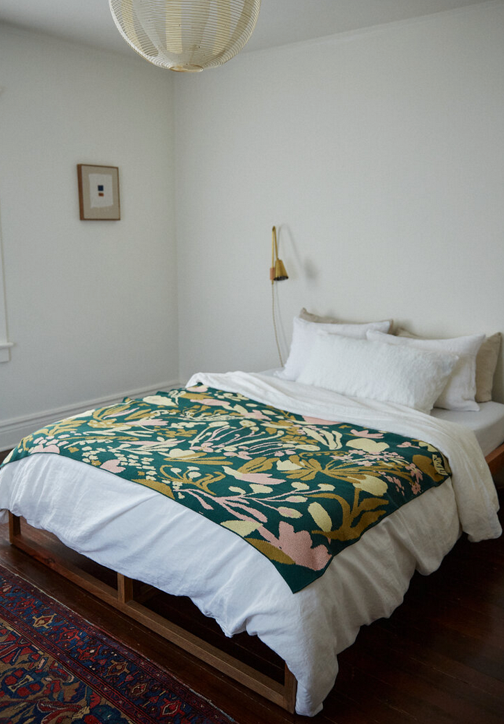 Forest Green Poppies & Lotus Blanket