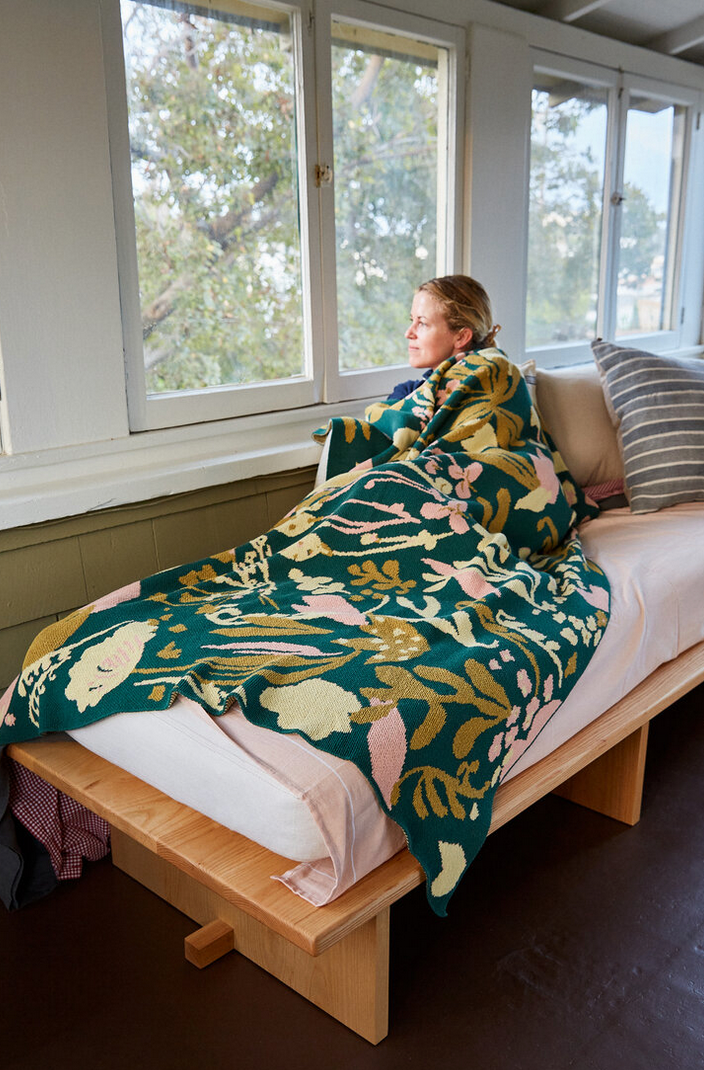 Forest Green Poppies & Lotus Blanket