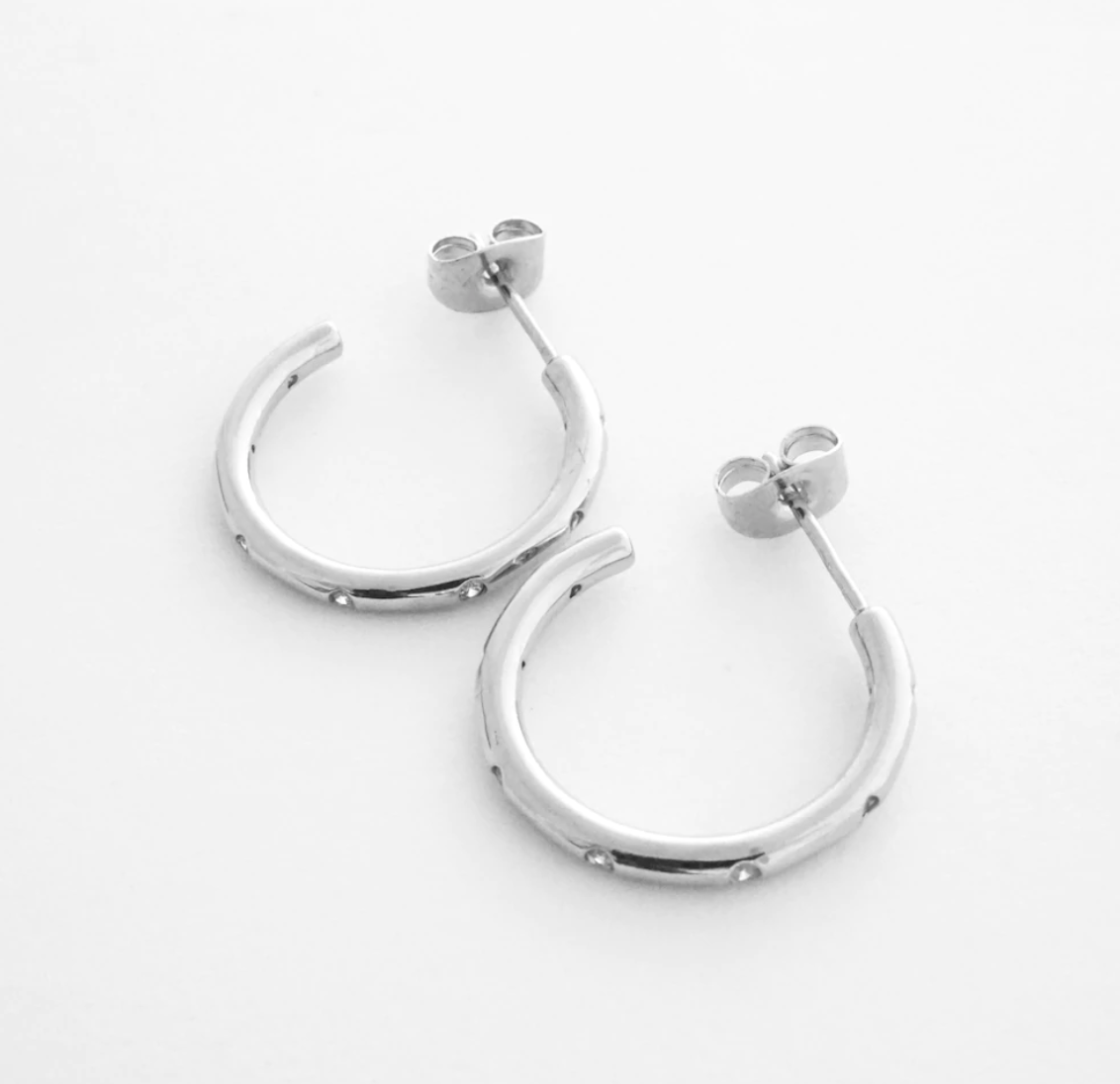 Silver Dotted Crystal Hoop Earrings