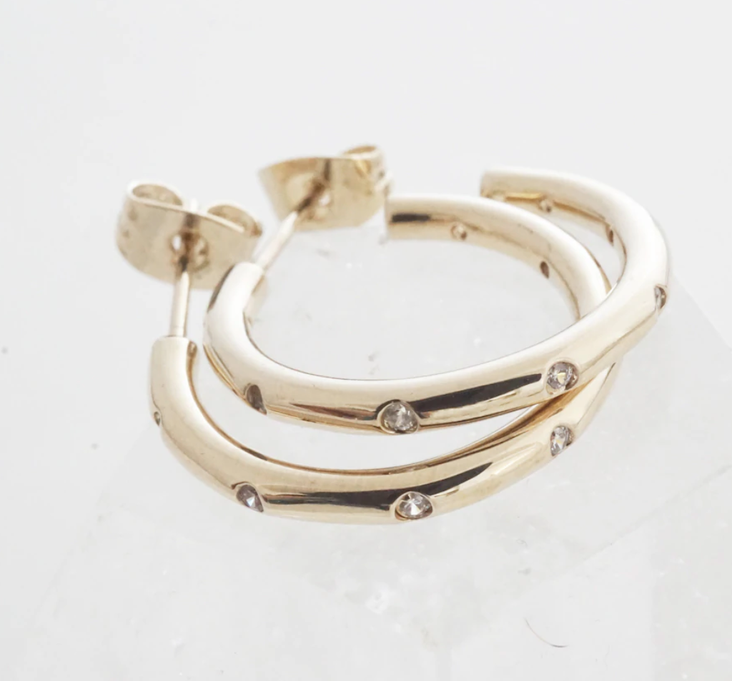 Gold Dotted Crystal Hoop Earrings