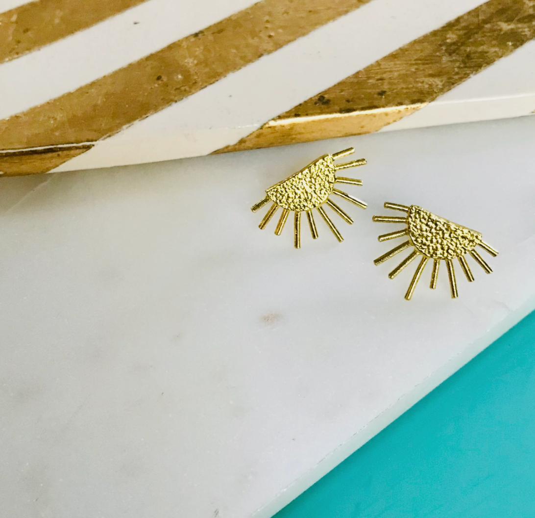Textured Brass Sun Ray Earrings