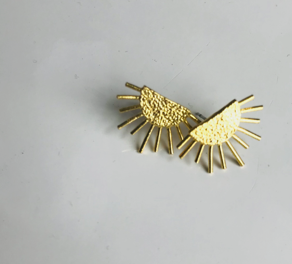 Textured Brass Sun Ray Earrings