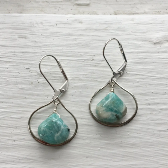 Silver Teardrop Earrings - Amazonite