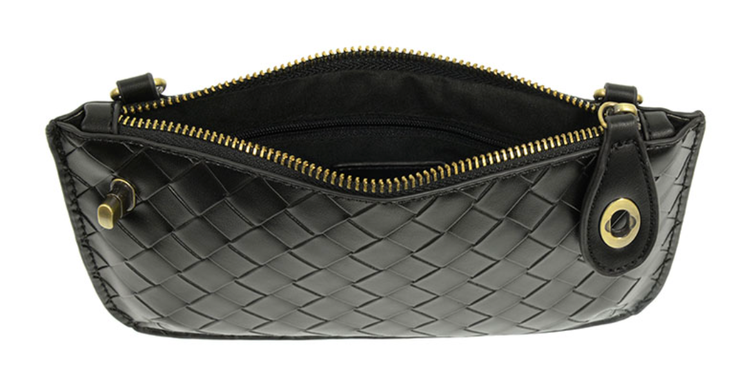 Black Woven Crossbody Wristlet Clutch