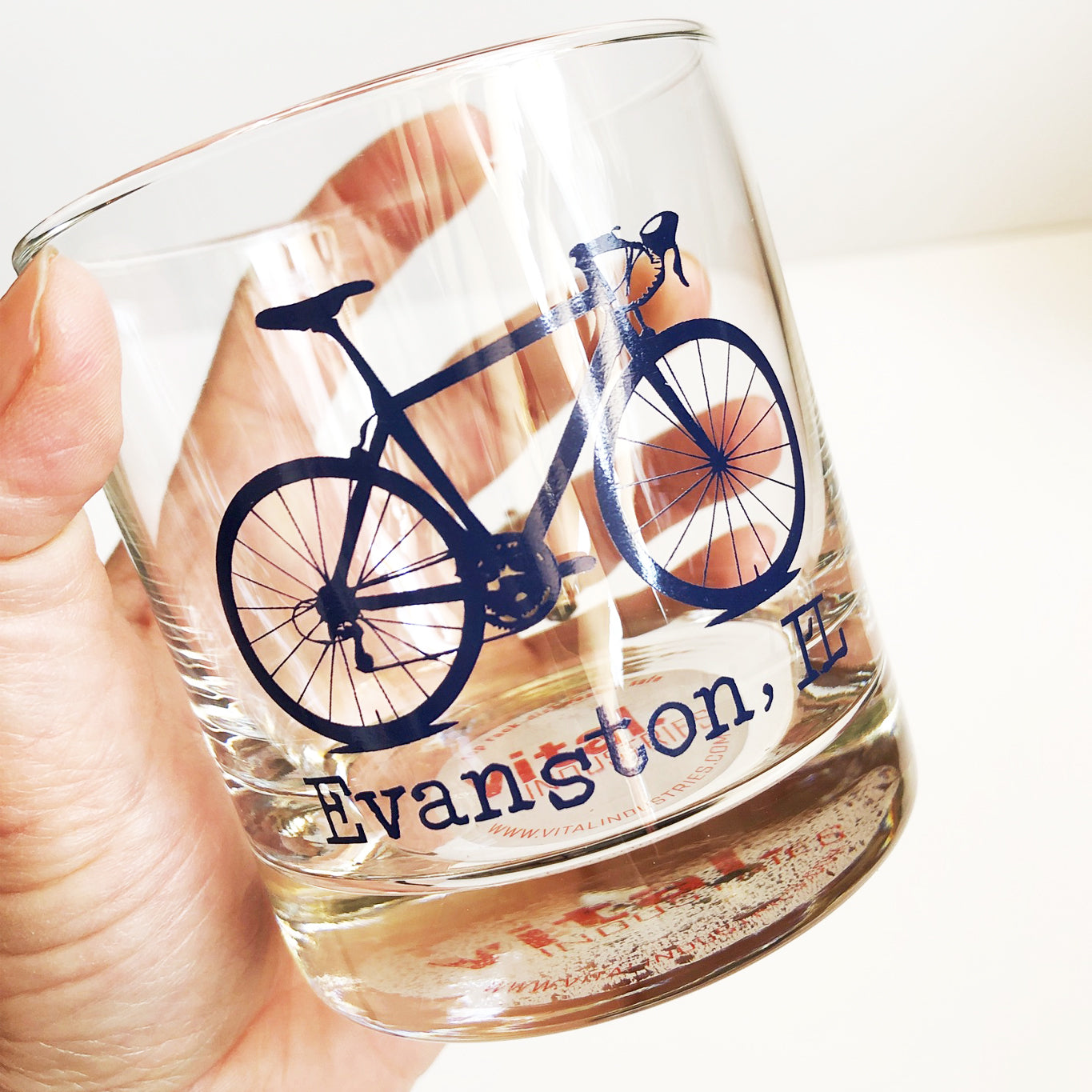 Evanston Navy Blue Bicycle Rocks Glass