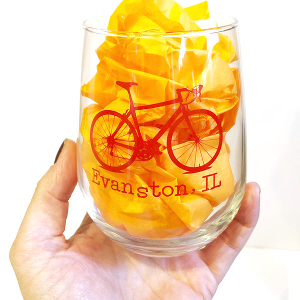 Evanston Red Bicycle Wine Glasses