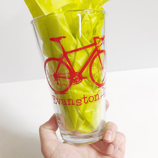 Red Evanston Bicycle Pint Glass