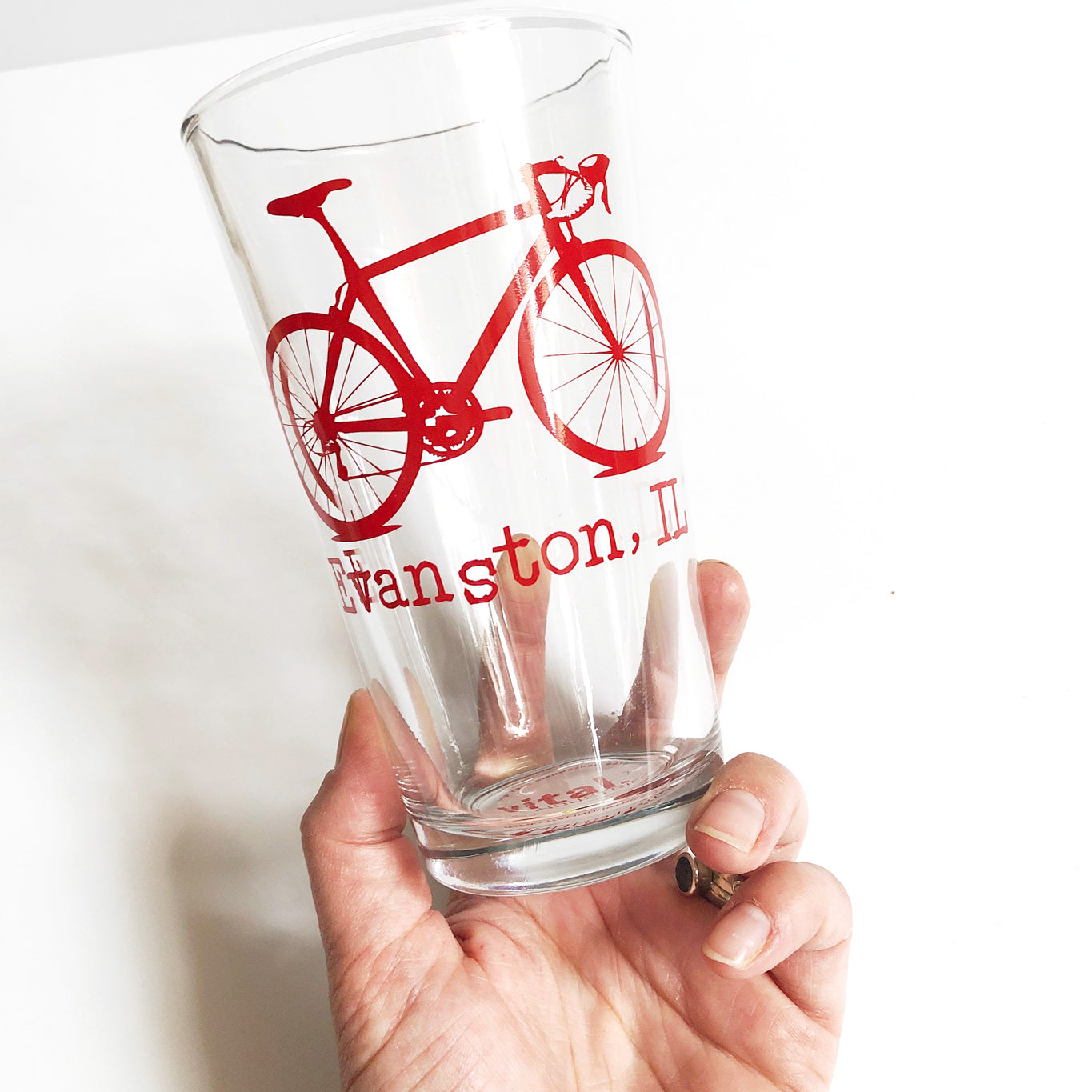 Red Evanston Bicycle Pint Glass
