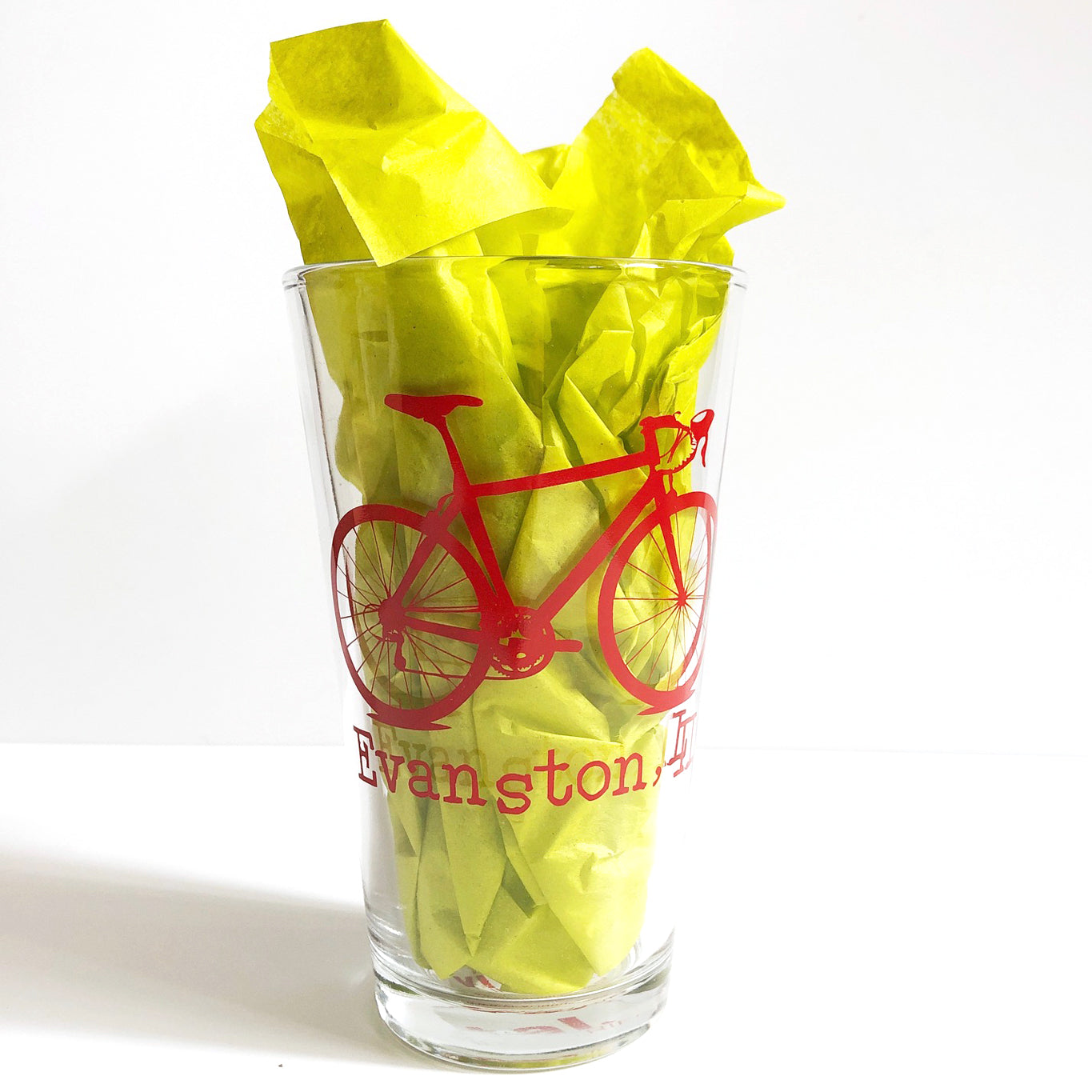 Red Evanston Bicycle Pint Glass
