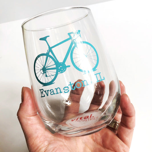 Evanston Aqua Bicycle Wine Glasses