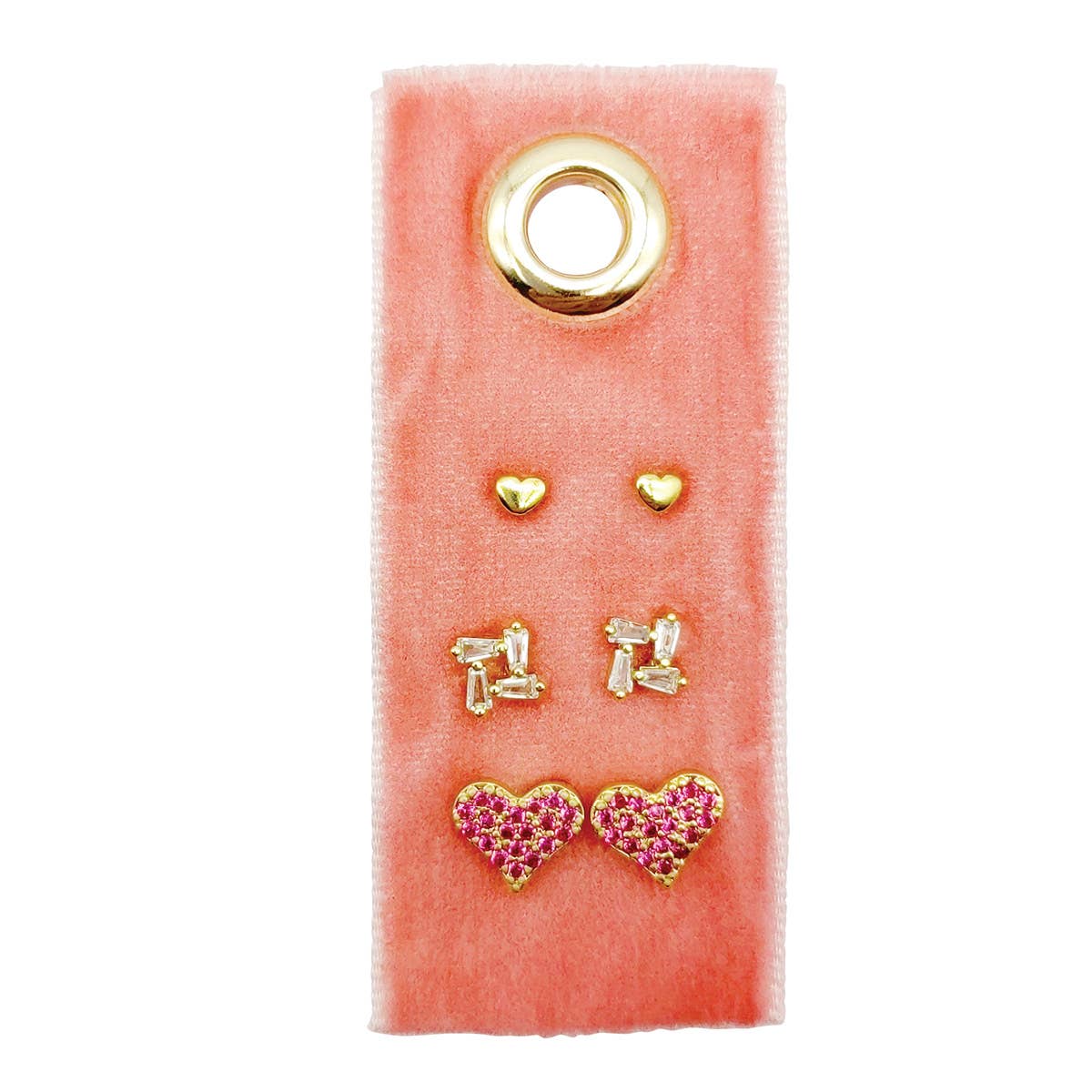 Pave Heart Gold Stud Gift Set - 3 Pairs of Earrings