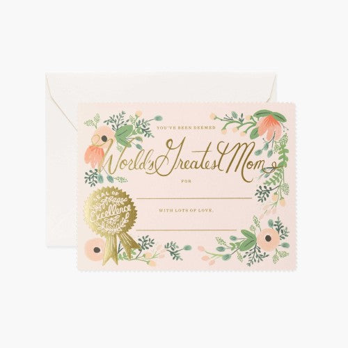 World's Greatest Mom Certificate Card