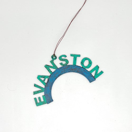 Aqua and Blue Metal Evanston Rainbow Ornament