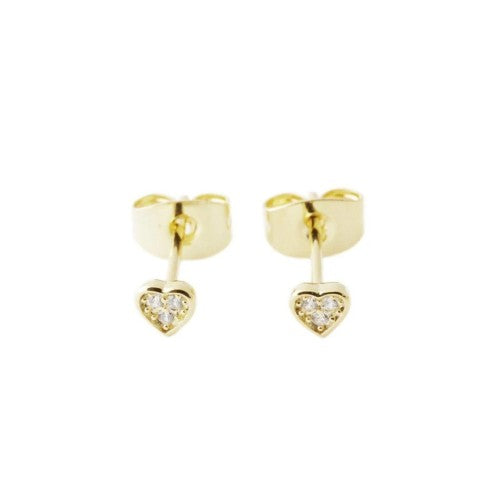 Gold Crystal Heart Stud Earrings