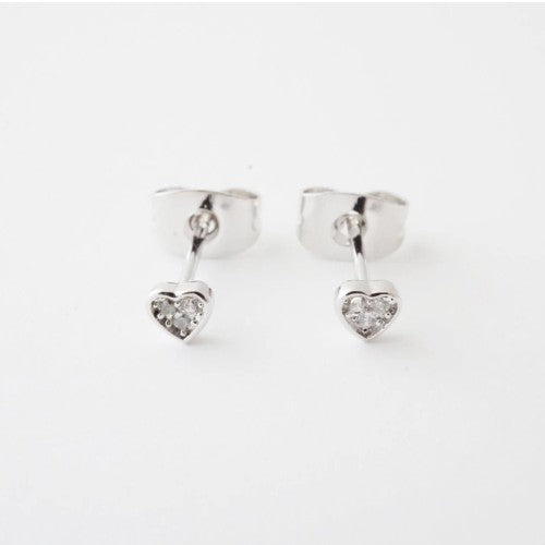 Silver Crystal Heart Stud Earrings