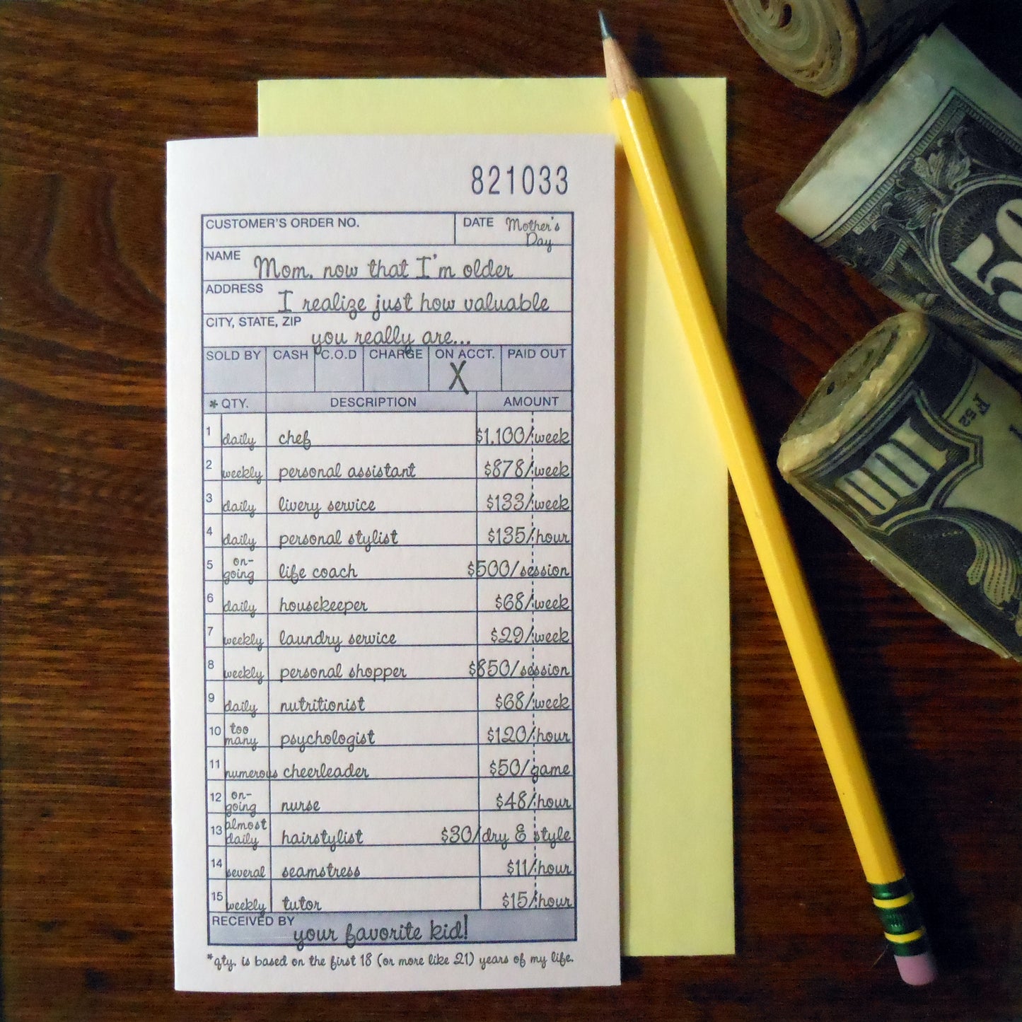 Valuable Mom Bill Card