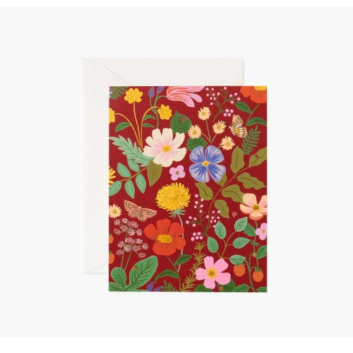 Red Strawberry Fields Blank Card