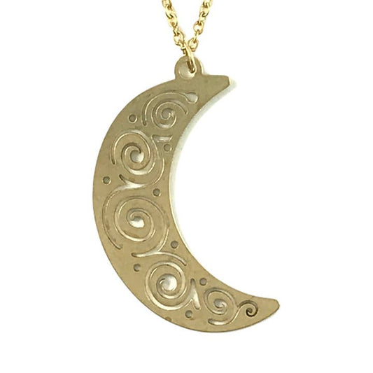 Brass Moon with Swirls Necklace