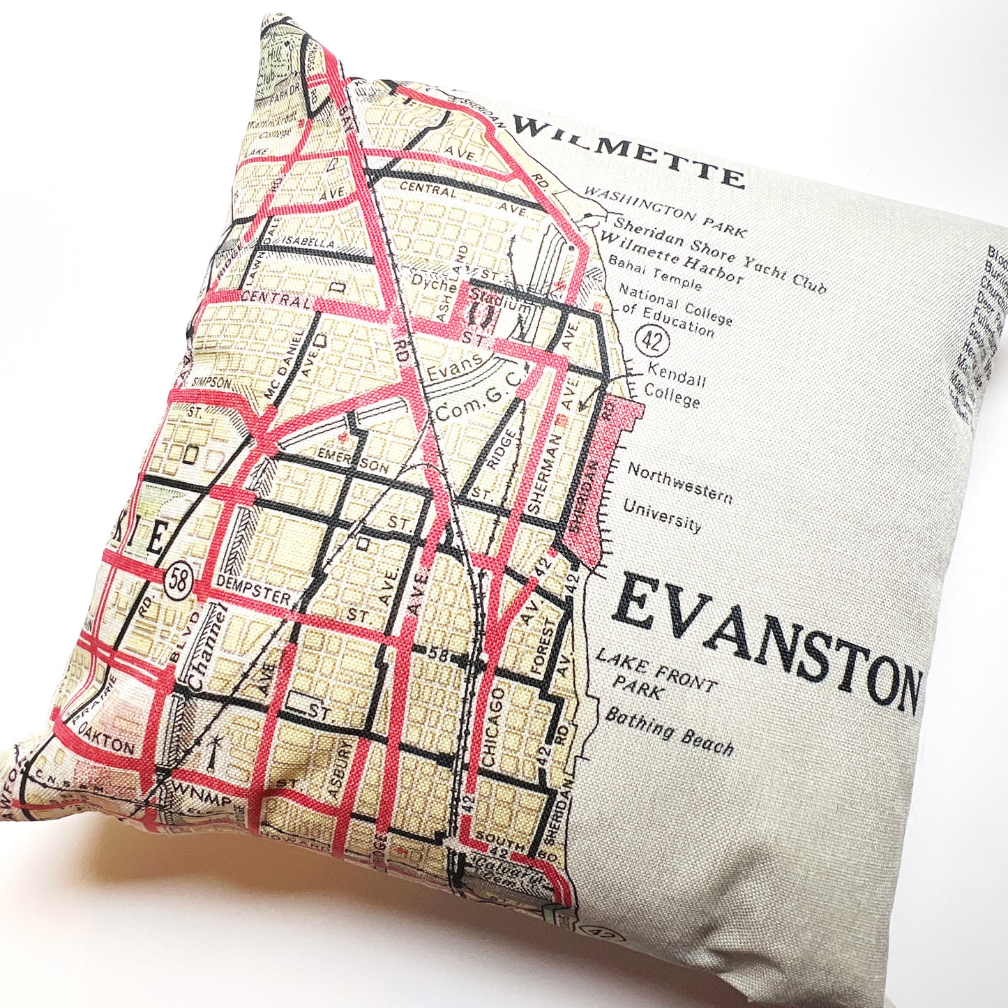 18" Evanston Illinois Map Pillow