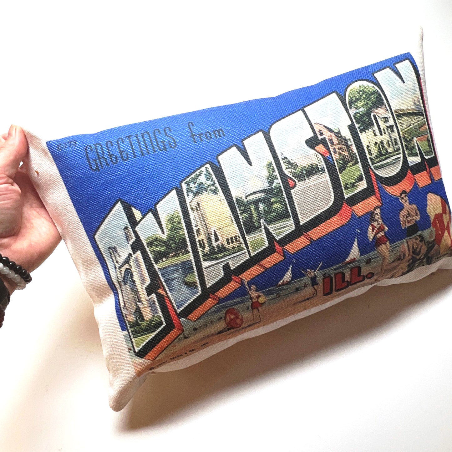 Evanston Illinois Vintage Postcard Lumbar Pillow