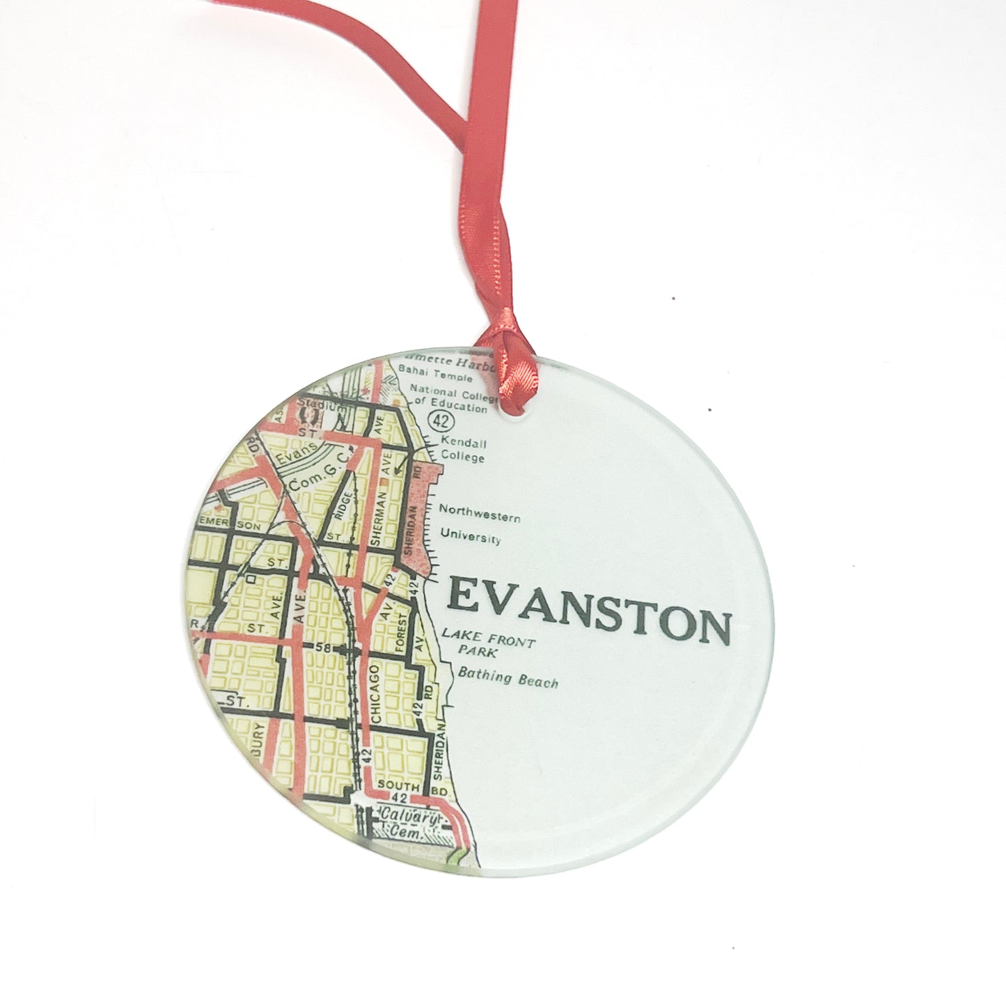 Glass Evanston Map Ornament