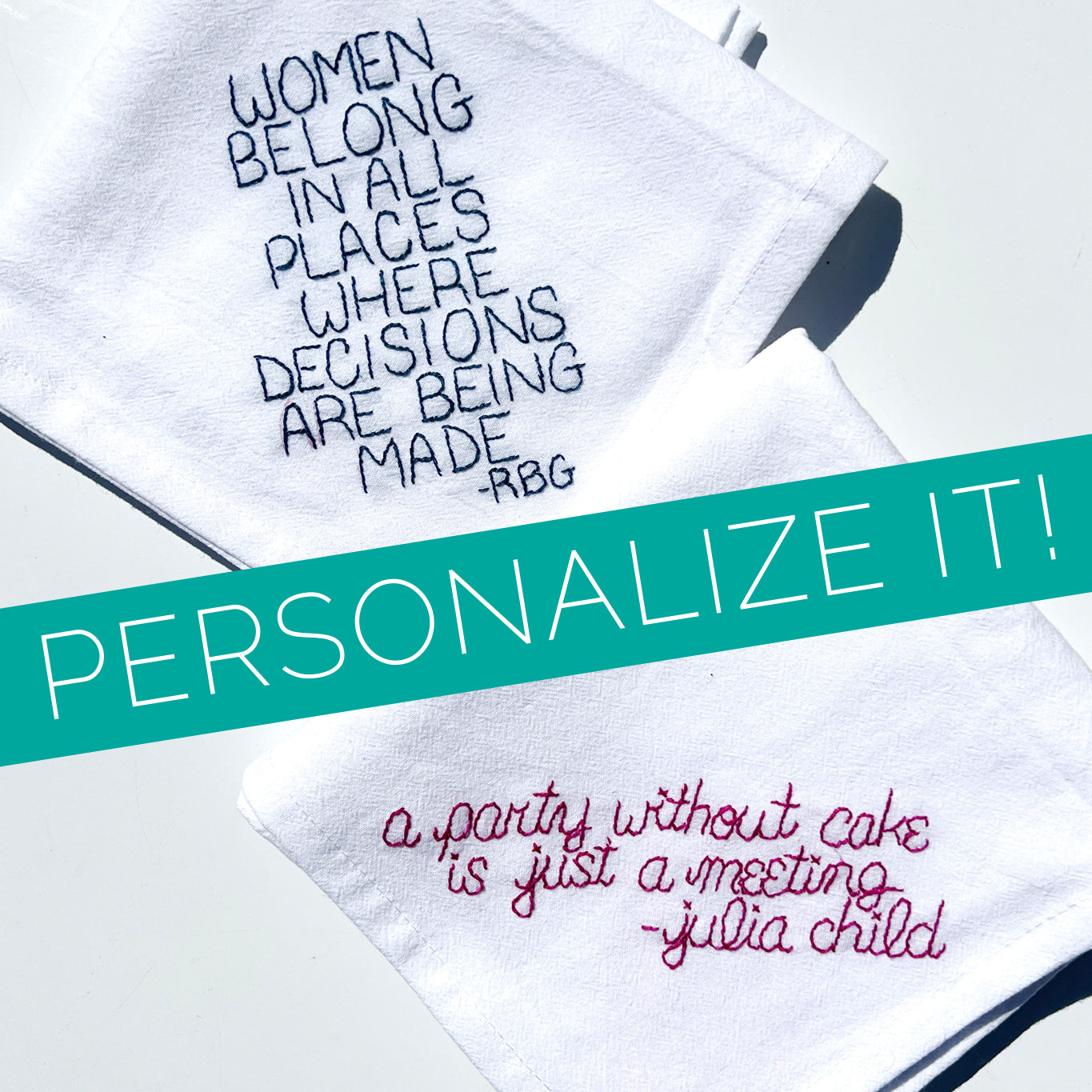 Personalized Hand-Embroidered Tea Towel -