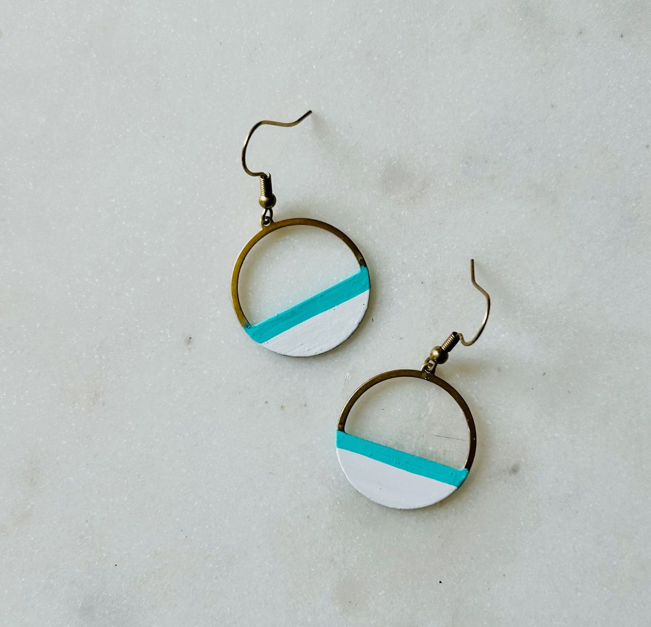Crescent Hoop Earrings - White and Teal